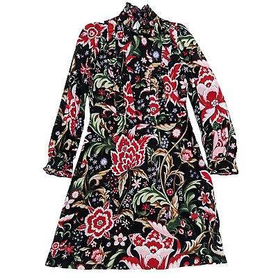 #ad ZARA WOMAN Long Sleeve Floral Dress With Front Ruffles and Back Lace Size S $69.99