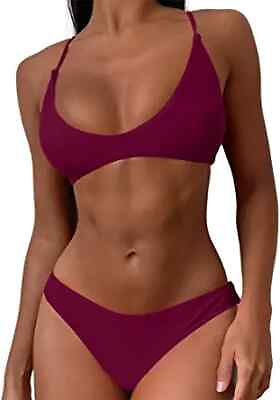 #ad ZAFUL Womens Tie Back Padded High Cut Bralette Bikini Set Two Piece Swimsuit $15.99