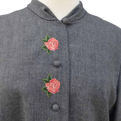 #ad ANNACHIARA 80s Vintage Wool Rose Blazer Skirt Suit Dress Suit 46 Gray Floral $89.99