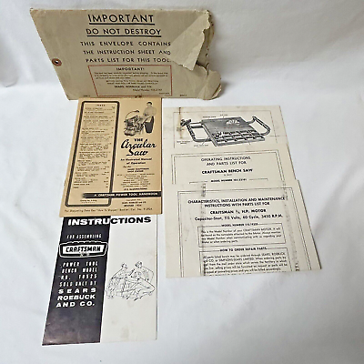 #ad Vintage Sears Craftsman Circular Saw 1954 Manual Pamphlets With Storage Envelope $5.00