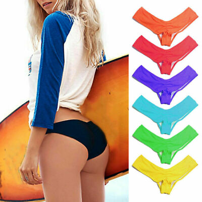 #ad Beachwear V Ruched Bikini Swimwear Cheeky Thong Brazilian Womens Bottom $8.01