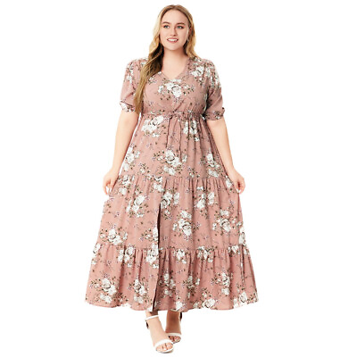 #ad Women Summer Boho Retro Plus Size Foral Loose Maxi Dress Plus Size 18 26 $49.99