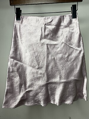 #ad Babaton Slip Satin Mini Skirt Pull On Women#x27;s Small Shiny A Line Dusty Purple $19.99