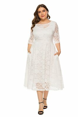#ad #ad Plus Size Pocket Party Wedding Evening Lace Bridesmaid Midi Dresses 14 26w Hot $36.50