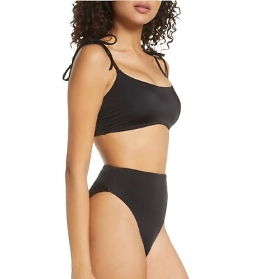 #ad CHELSEA28 Easy Retro Tie Strap Black Bikini Swim Top Size Small $14.99