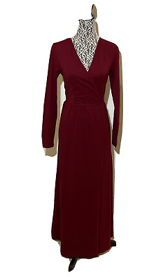 #ad New Womens Maxi Burgundy Long Sleeve Dress Size S Burgundy Fit amp; Flare Red $29.99