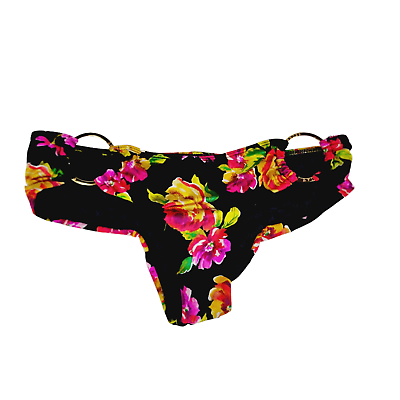 #ad Victoria Secret Black Floral Cheeky Bikini Bottoms Swim Size Small $13.49