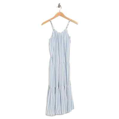 #ad BOHO ME Tiered Stripe Print Dress In Blue Stripe NWT SZ SMALL $70 TFH168 $22.00