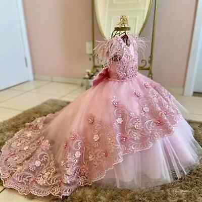 #ad Girl Dress Sleeveless Lace Embossed Princess Wedding Pageant Kids Birthday Gift $135.53