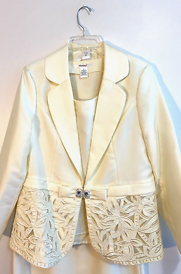 #ad Cream Three Piece Jacket Skirt Shell Women#x27;s Church Suit wedding Mothers Day $44.00