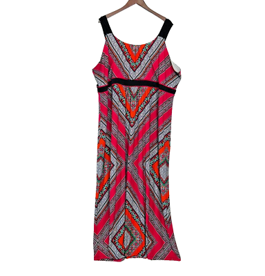 #ad Catherines Maxi Dress Plus 4X 30 32W Pink Chevron Mixed Print Beachy Stretchy $29.97