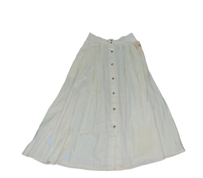 Vintage 80s EGO Union Made USA Size 12 Pleated MIDI Button Skirt Long Cream $21.00