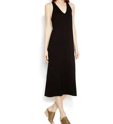 #ad Eileen Fisher Wool Blend Sleeveless V Neck Long Black Maxi Dress Size Small $39.99