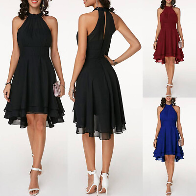 #ad Womens Haliter Mini Dress Chiffon Ladies Evening Party Cocktail Dress Plus Size $26.09