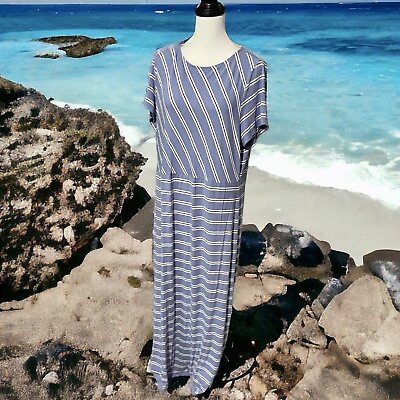 #ad J Jill Blue White Striped Maxi Dress Stretch Women#x27;s Size XL $28.94