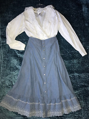 #ad PRAIRIE old west pioneer blouse skirt costume size 8 Victorian school jean $61.00
