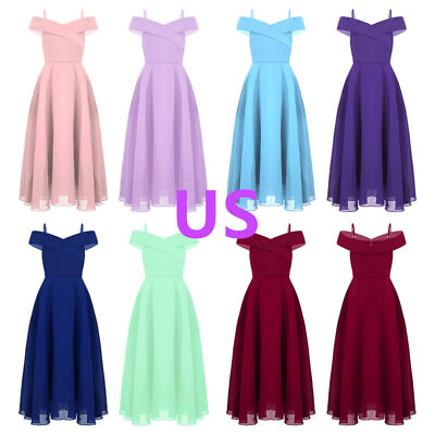 #ad US Kids Flower Girls Dresses Off Shoulder Chiffon Bridesmaid Pageant Gown Dress $24.29
