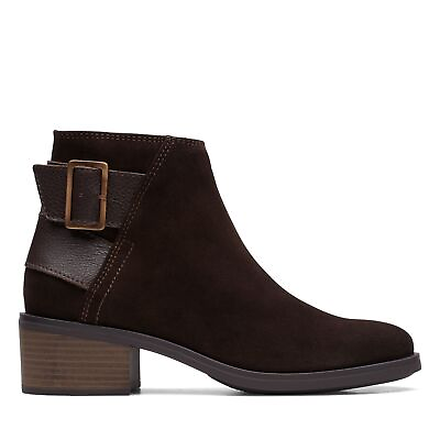 Clarks Womens Memi Buckle Brown Suede Boots Shoes $59.99