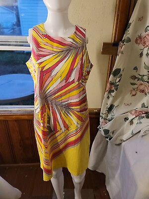 London Times Dress Spring Summer Size 6 Geometric Palm Design Yellow $14.74