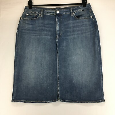 #ad Lauren Ralph Lauren Woman 20W 20 Plus Size Blue Cotton Blend Denim Skirts penci $59.99