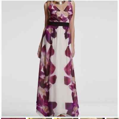 #ad Express size XS floral maxi dress white chiffon amp; purple sleeveless flowing $49.99