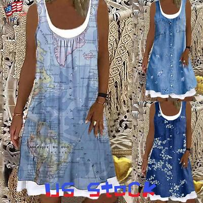 #ad Womens Summer Sleeveless Midi Dress Ladies False 2Pcs Beach Sundress Plus Size $18.11