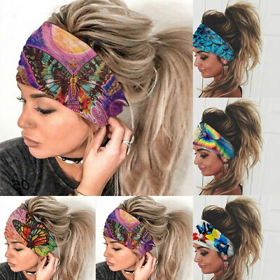 Womens Wide Headband Stretch Hairband Elastic Sports Yoga Hair Band Turban Wrap $4.99