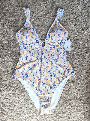 #ad NWT White Floral Womens One Piece Swimsuit Cut Out Swimsuit MSRP$40 MANY SIZES $8.95