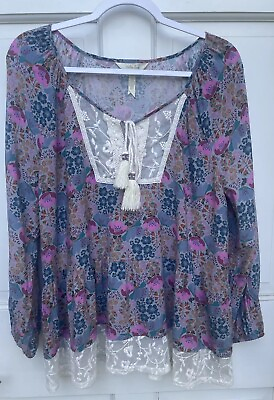 #ad Matilda Jane Women#x27;s Sew Perfect Size Large Floral Lace Boho Top Tassels $17.00