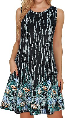 #ad Summer Dresses for Women Beach Floral Tshirt Sundress Sleeveless Pockets Casual $51.65
