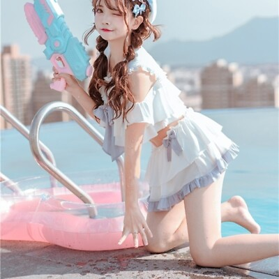 #ad Japanese sweet Lolita short sleeve bow top women casual Beach swimsuit gift $34.40