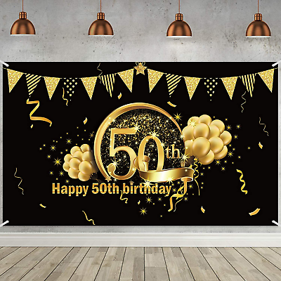 #ad Blulu 6X4Fts 50Th Birthday Black Party Decoration Extra Large Fabric Black Sign $7.74