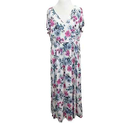 #ad Torrid Floral Maxi Dress 2X White Pink Cap Sleeve Empire Waist $36.50