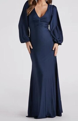 #ad nwt navy blue long sleeve maxi dress medium $58.00