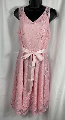 #ad Lace Sundress Womens Size XL Pink Lined Fit amp; Flare V neck Midi Summer Dressy $15.00