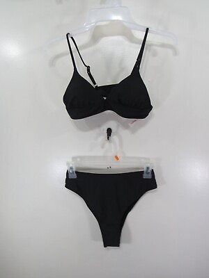 #ad Women Romwe Bikini Set Size XS Black Padded Bust Straps $9.99