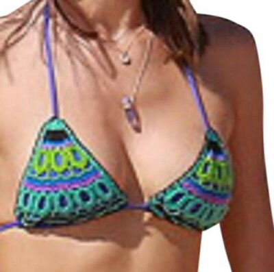 Ale Alessandra Crochet Bikini Top XSmall 2 4 Lilac $98 Tassels Beads Halter Tie $31.45