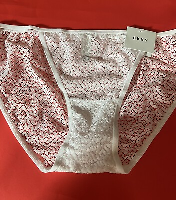#ad NWT DKNY SEXY WHITE LACE STRING BIKINI 7 LARGE MY ONLY PAIR $15.75