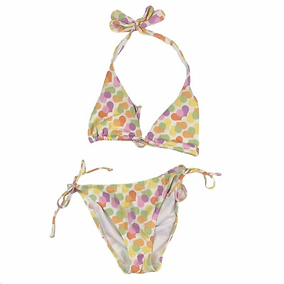 #ad Victorias Secret Hearts Two Piece String Bikini Set Swimsuit Yellow Pink Size M $29.99