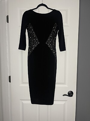 #ad #ad London Times cocktail dress 3 4 sleeve black with beading size 4 NWT $36.00