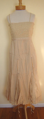 #ad Adjustable Straps Boho Cotton Dress Sand Junior Sizes S L New Gorgeous $11.95