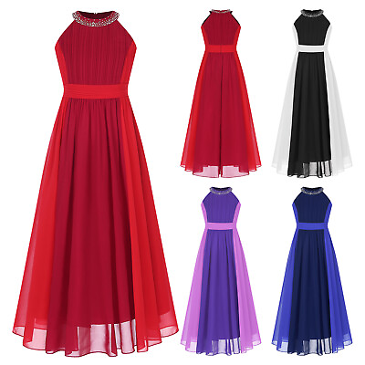 #ad US Kids Girl#x27;s Ball Gown Summer Dresses Chiffon Dress Sleeveless Sundress Long $9.53