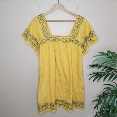 Abercrombie and Fitch Yellow Embroidered Square Neckline Boho Dress medium $34.99