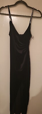 #ad Brandnew Zara Velvet Black Maxi Dress Xs Diamante Strap Sold out bloggers fave GBP 49.99