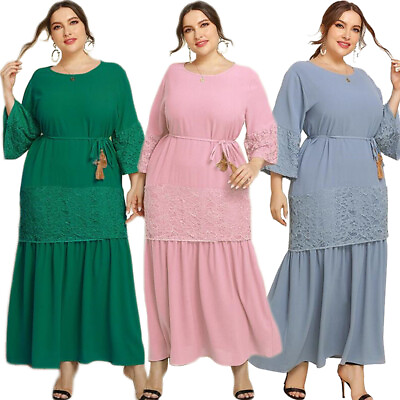Spring Women Long Sleeve Maxi Dress Casual Abaya Kaftan Jilbab Evening Ramadan $44.77