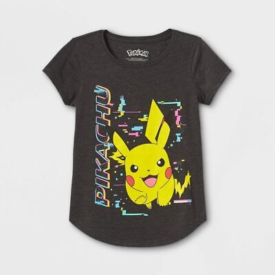 #ad Pokemon Girls Short Sleeve T Shirt Pikachu Charcoal Heather Size XL 12 14 NWT $10.99