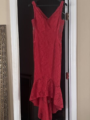 #ad Red cocktail dress with hi low hem $75.00