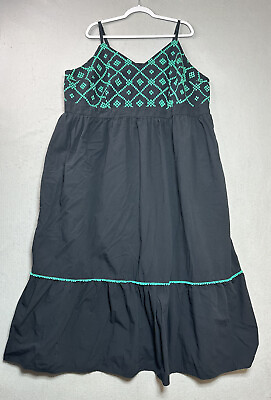 #ad Boho Dress Womens Plus 2X Black Adjustable Strap Maxi Modest Festival Sundress $23.98