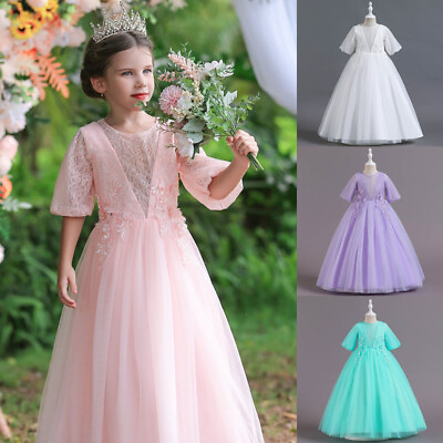 #ad Lace Flower Kids Girls Long Maxi Dress Chirstmas Wedding Party Princess Pageant $32.20