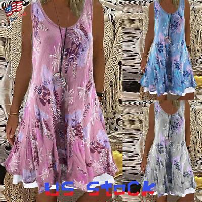 #ad Women Summer Holiday Dress Ladies Boho Beach Loose Floral Sun Dresses Plus Size $22.49